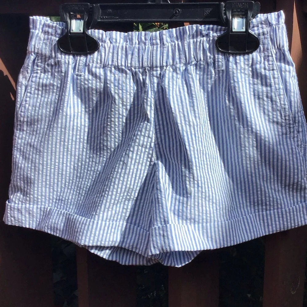 Ralph Lauren Seersucker Striped Cotton Shorts PullOn Elastic Waist